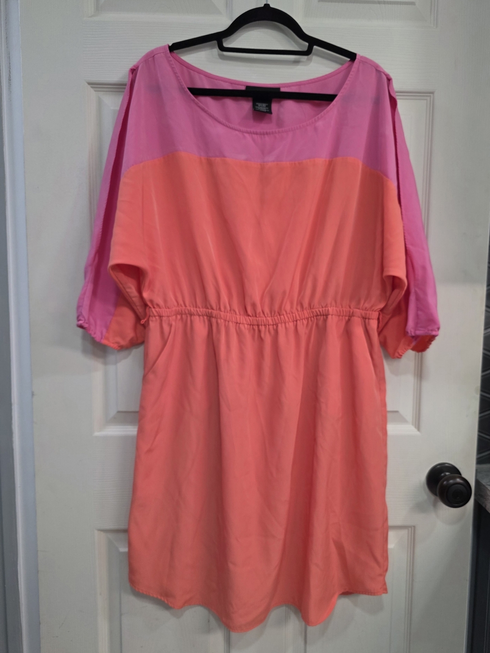 Womens Attention Pink and Coral Colorblock Midi Dress - Picture 1 of 6